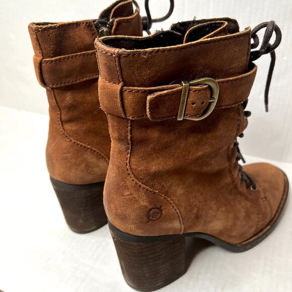 BORN Cass Leather Boots Size 6 Brown Leather Lace Up Ankle Heels Boho Western - Picture 4 of 11